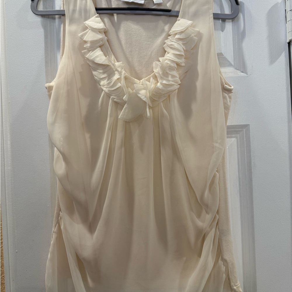 New York & Company Cream Ruffled Sleeveless Blouse